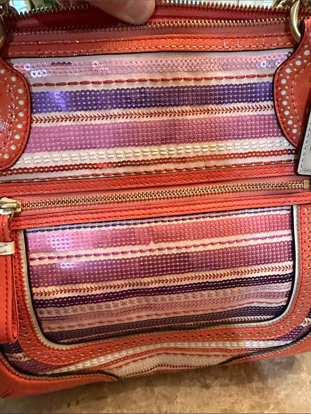 Coach Poppy Y2K  Pink, Purple, and Orange Sequined Leather-Trim Tote/Satchel